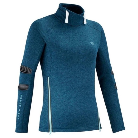 [M]Horse Pilot Teal Long Sleeve Performance Jersey Zipper Details - Picture 2 of 13